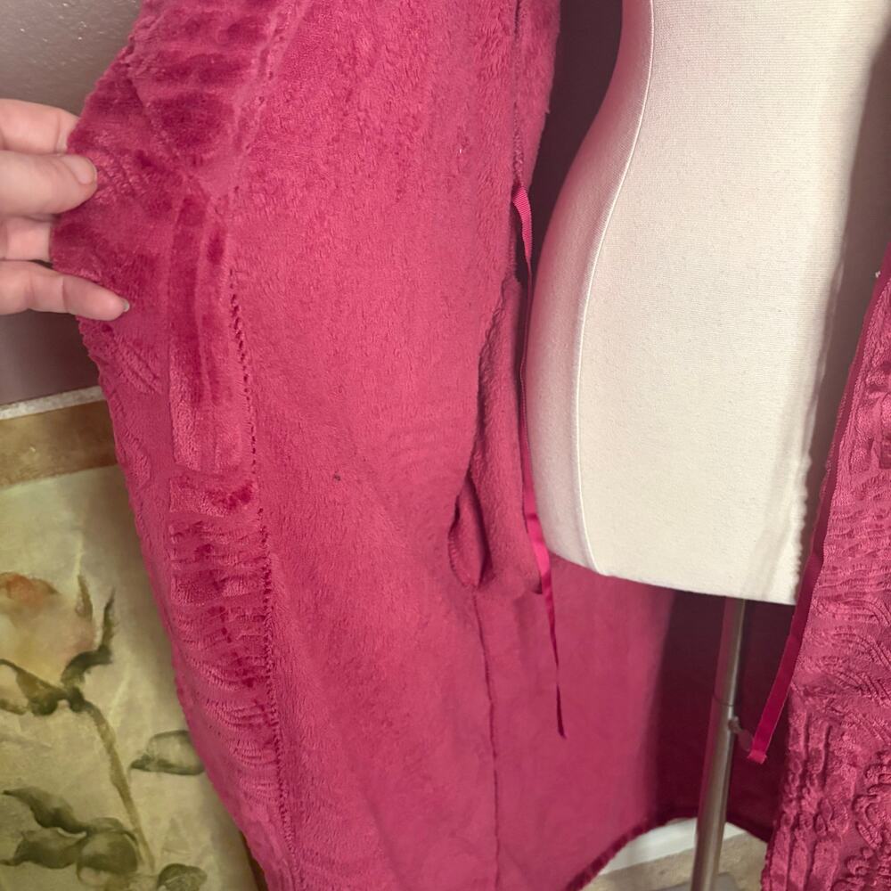 Nautica Plush Burgundy Long Robe S/M Shawl Collar Pockets (No Belt) - Picture 5 of 10